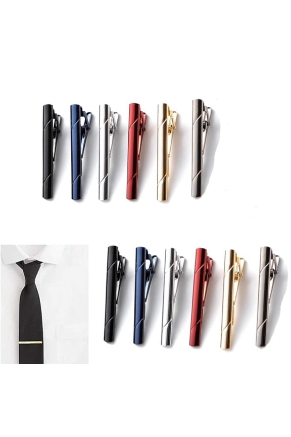 Alloy 12 Pcs Men's Tie Clips, 6 Various Colors, Designed for Regular Ties, Fashion Accessories Suitable for Weddings, Business Events, and Daily Wear