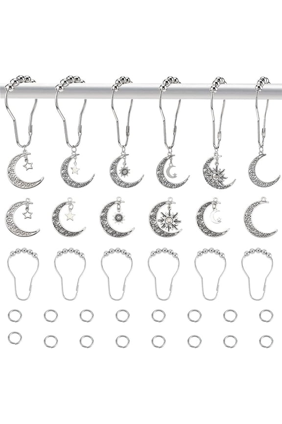 Alloy 12 Pieces Shower Curtain Hooks Metal Decorative Pendants Hooks Accessories Curtain Hangers for Bathroom Bedroom and Window - Sun Moon Star Theme Alloy