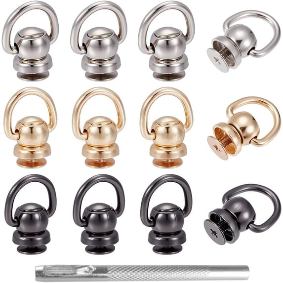 Alloy 12PCS D Ring for Purse Rivets Insert Buckle 3 Colors Brass Bag Chain Connective Snap Purse Strap Connective Clip for Handbag Pochette Small Pouch Bag Crossbody Purse Making Accessory Alloy