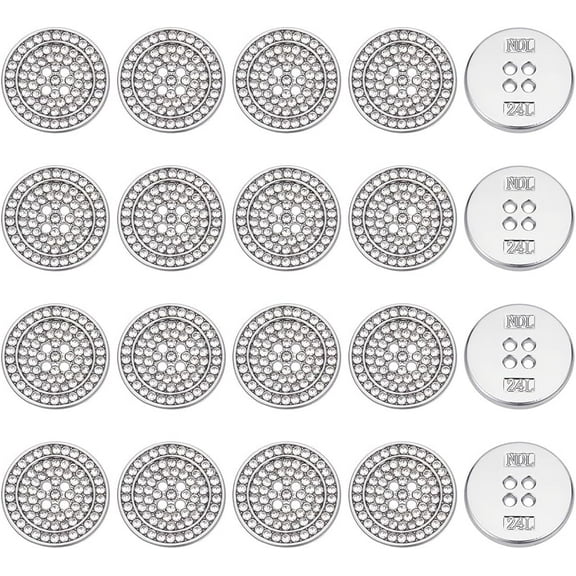 Alloy 20 Pcs Silver Flat Round Rhinestone Buttons 0.5 Inch 4-Hole Platinum Rhinestone Embellishments Flatback Handcraft Fasteners for Shirts Bags Jeans Jewelry Making Alloy