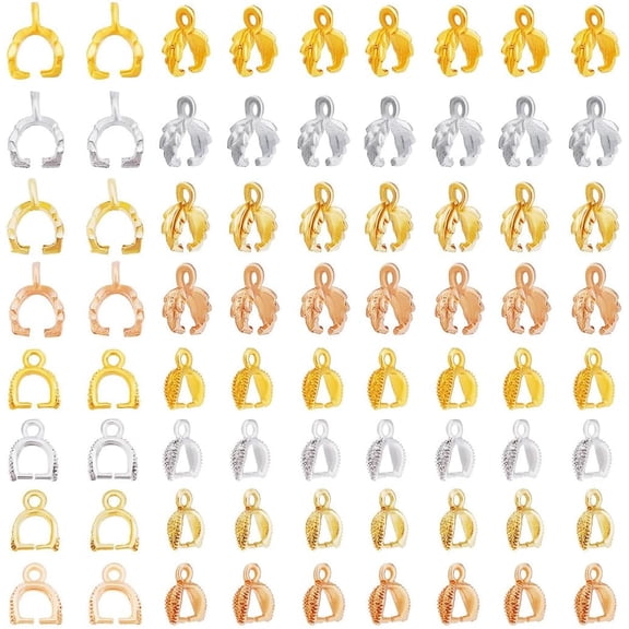 Alloy 240pcs 8 styles Alloy & Brass Ice Pick Pinch Bails Mixed color 9~11x3~9x2.8~8.5mm Hole: 1~2mm Pin: 0.7~1mm 30pcs/style