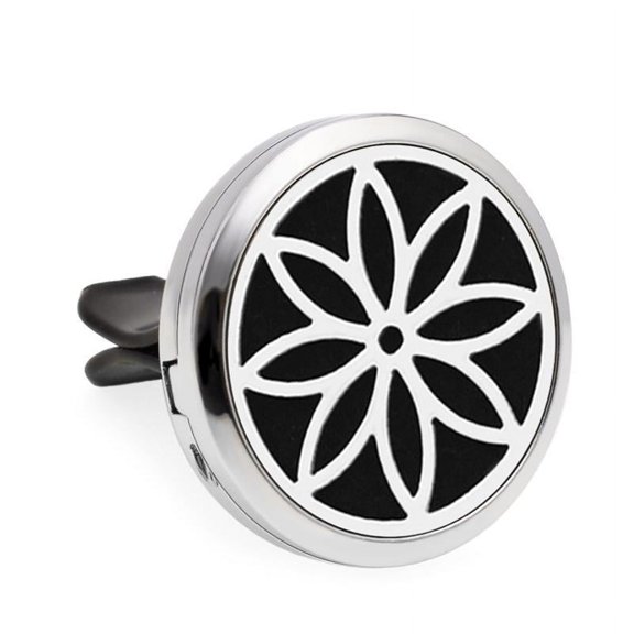 Alloy 30mm Steel Color 8-petal Flower Car Diffuser Aromatherapy Essential Oil Steel Color Stainless Steel Small Box with Ventilation Clips 12 Felt Pads