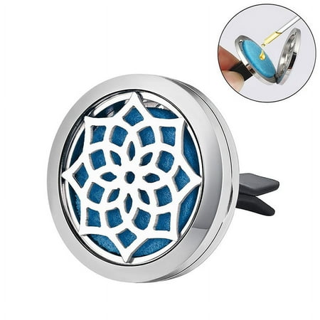 Alloy 30mm Steel Color 8-petal Pointed Flower Car Diffuser Aromatherapy Essential Oil Steel Color Stainless Steel Small Box with Ventilation Clips 12 Felt Pads
