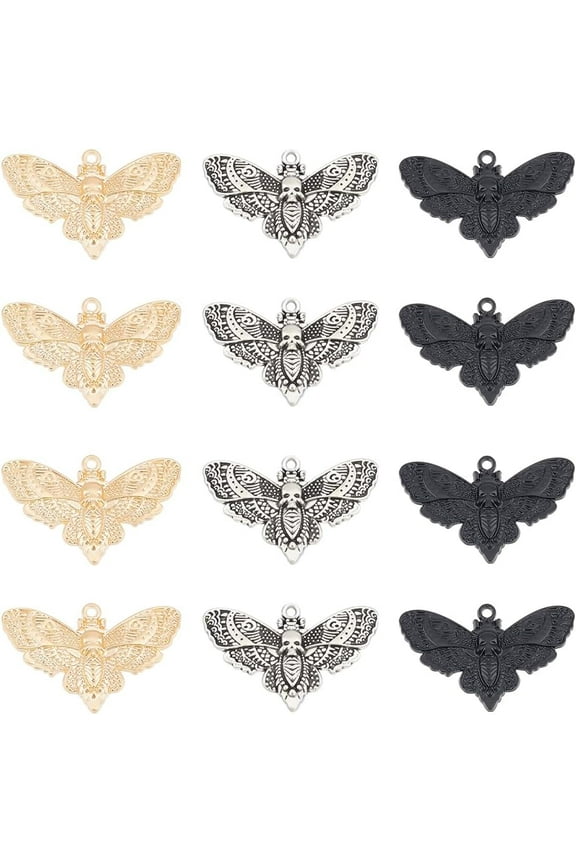 Alloy 30pcs 3 colors Alloy Pendants Moth with Skull Mixed color 27x42.5x3mm Hole: 2mm 10pcs/color