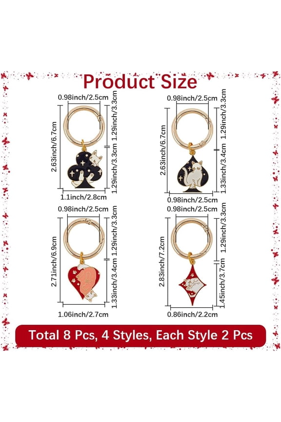 Alloy 8Pcs Cats Shoe Charms Shoe Pendants 4 Styles Colorful Heart Block Cards Alloy Enamel with Spring Gate Rings Small Pet Cat Animal Shoelace Boot Charms for Sneaker Boots Shoes Women Decoration