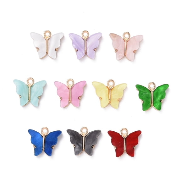 Alloy Acrylic Pendants Butterfly Light Gold Mixed Color 14x16.5x3mm Hole: 1.6mm