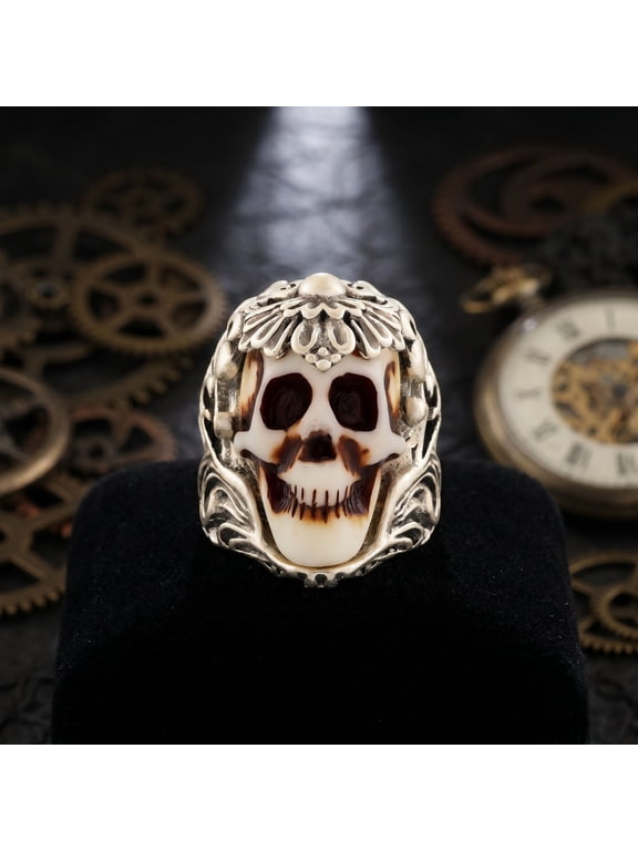 Alloy Adjustable Openstyle Skull Ring, Unisex Halloweenthemed Finger Jewelry, Stretchsize Spookystyle accessory for holiday outfit matching