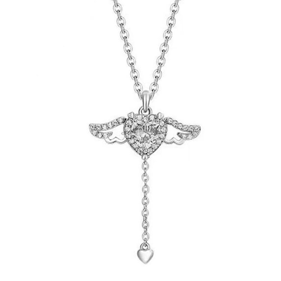 Alloy Angel Wings Necklace for Vacation and Holiday Party with Length 40+5cm in Silver and Pink