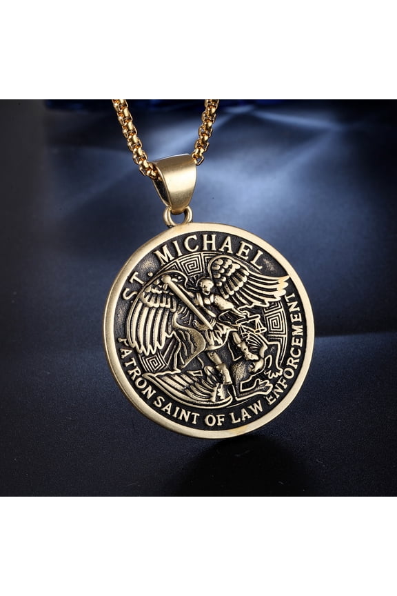 Alloy Archangel Michael Pendant Necklaces for Men Golden 23.62 inch(60cm)