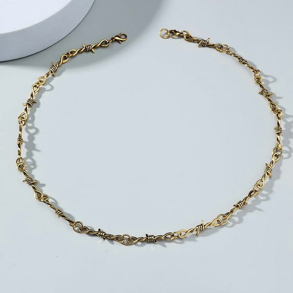 Alloy Barbed Wire Link Chain Necklaces Golden 21.65 inch(55cm) Alloy