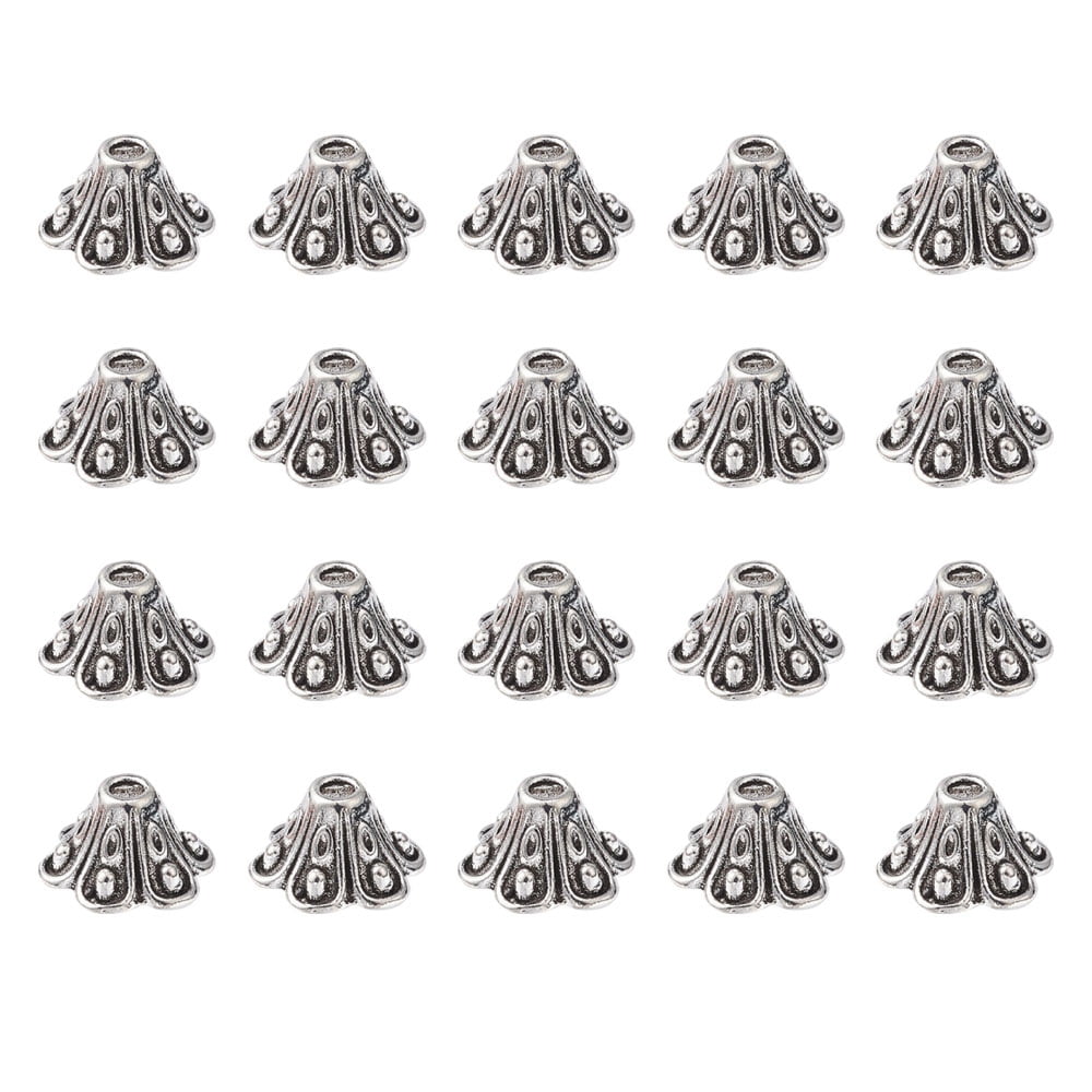 Alloy Bead Cap 6-Petal Flower Antique Silver 9x5mm Hole: 1.5mm