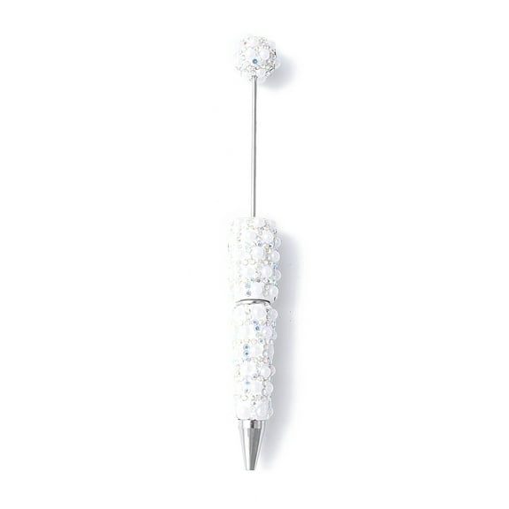 Alloy Beadable Pen Ball-Point Pen with Polymer Clay Rhinestone & ABS Imitation Pearl for DIY Personalized Pen with Jewelry Beads Platinum White 153x16.5mm Alloy