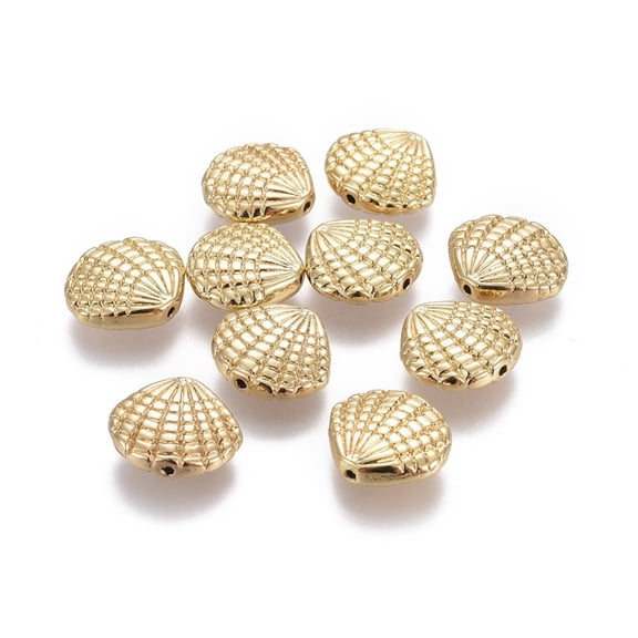Alloy Beads Lead Free & Nickel Free & Cadmium Free Scallop Shell Shape Real 14K Gold Plated 12x13.5x4mm Hole: 1mm