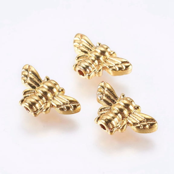 Alloy Beads Real 18K Gold Plated Bee Golden 9x15x4mm Hole: 1.5mm