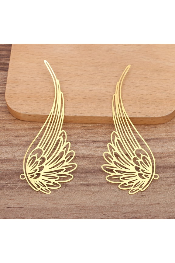 Alloy Big Pendants Hollow Out Wing Charms Golden 30x78mm