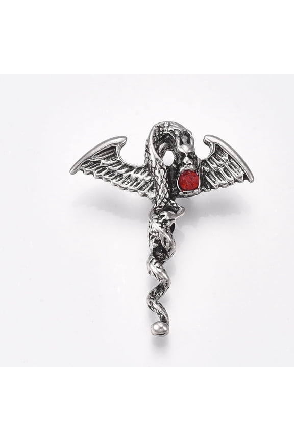 Alloy Big Pendants with Rhinestone Wing with Dragon Light Siam Silver 55x45.5x13mm Hole: 8.5x6.5mm
