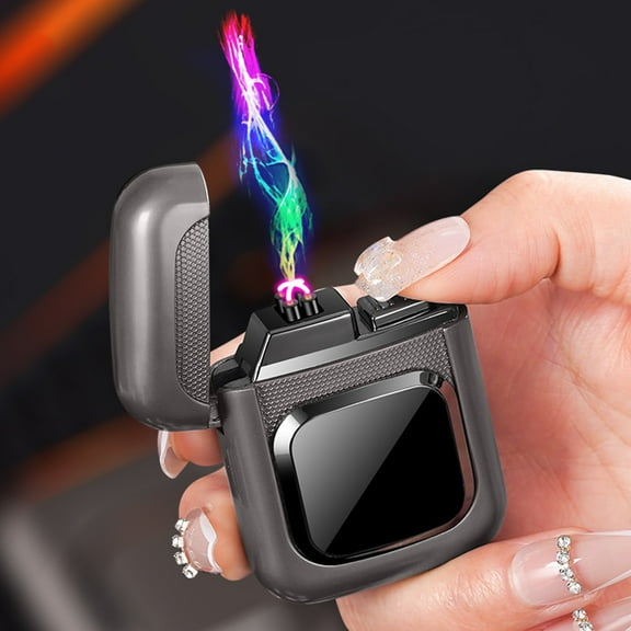 Alloy Body Transparent LED Electronic Lighter - USB Fast Charging Windproof Lighter with Power Display & Flashing Light - Up and Down Slider Fidget Decompression Gray