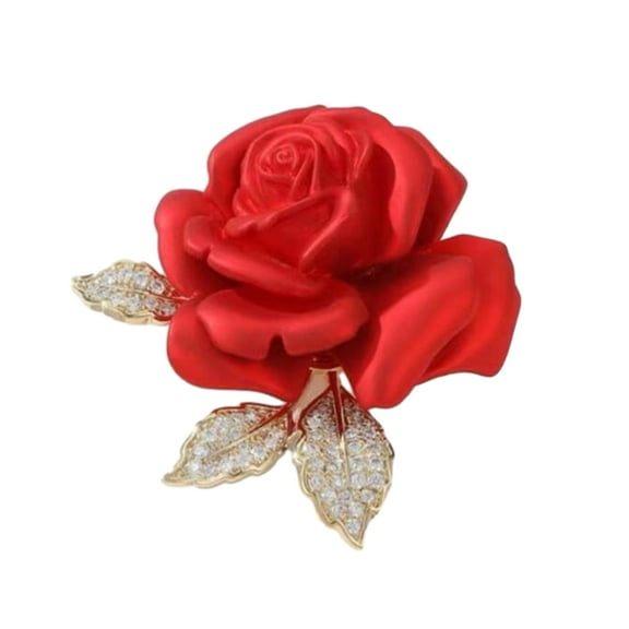 Alloy Brooch Pin Rose Flower Shape Shiny Rhinestones Inlaid Exquisite Collar Badge Collar Coat Accessory