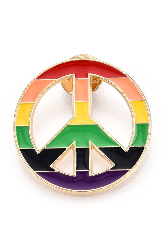 Alloy Brooches Enamel Pin with Butterfly Clutches Rainbow Peace Sign Light golden Colorful 34x2mm Pin: 1mm