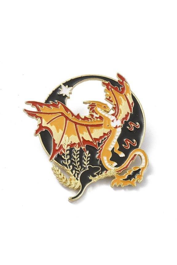 Alloy Brooches Enamel Pins Dragon Orange 53.5x48.5x9mm for DIY