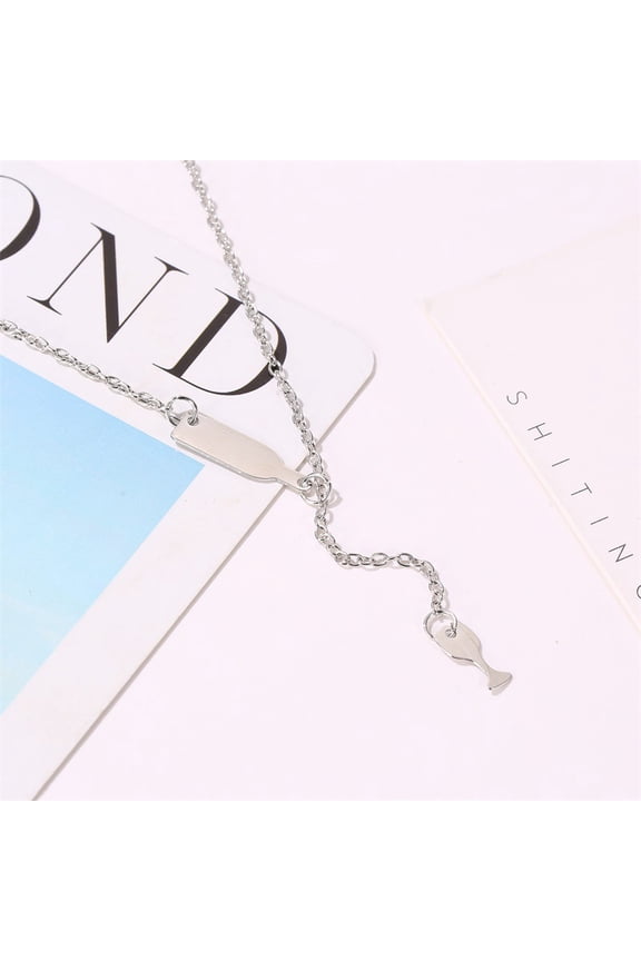 Alloy Cable Chain Wine Cup Pendant Y Necklaces for Women Platinum 19.69 inch(50cm)
