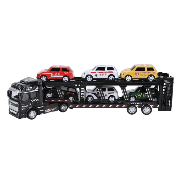 Alloy Carrier Truck Toy with 6 Mini Cars, 14.5-inch Transport Hauler Model for Kids (3+ Years Old), Black