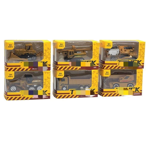 Alloy Construction Vehicle 5 Piece Set 164 Scale Excavator Mixer Models Heavy Duty Toy for Outdoor Play Education, 9.6 cmx6.3 cm, Yellow