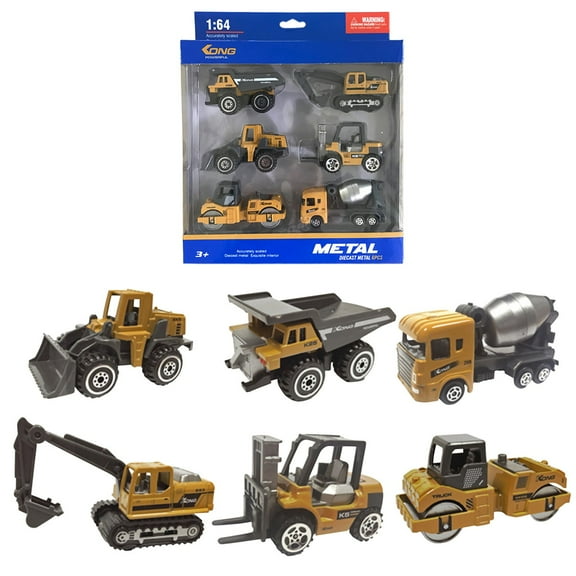 Alloy Construction Vehicle Set, 1:64 Scale Die-Cast Models with Excavator and Forklift, No Battery Educational Toy for Children, Durable and Safe Design