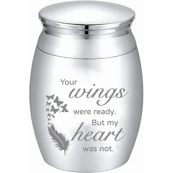 Alloy Cremation Urn Kit with Disposable Flatware Spoons Silver Polishing Cloth Velvet Packing Pouches Feather Pattern 40.5x30mm 1pc