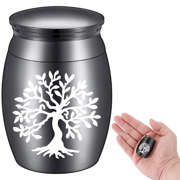 Alloy Cremation Urn Kit with Disposable Flatware Spoons Silver Polishing Cloth Velvet Packing Pouches Tree of Life Pattern 40.5x30mm 1pc DIY for DIY