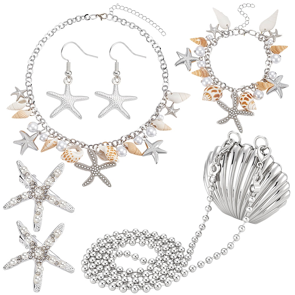 Alloy Crossbody Bags & Hair Clips & Bib Necklaces & Earrings & Charm Bracelets Sets Platinum 36mm