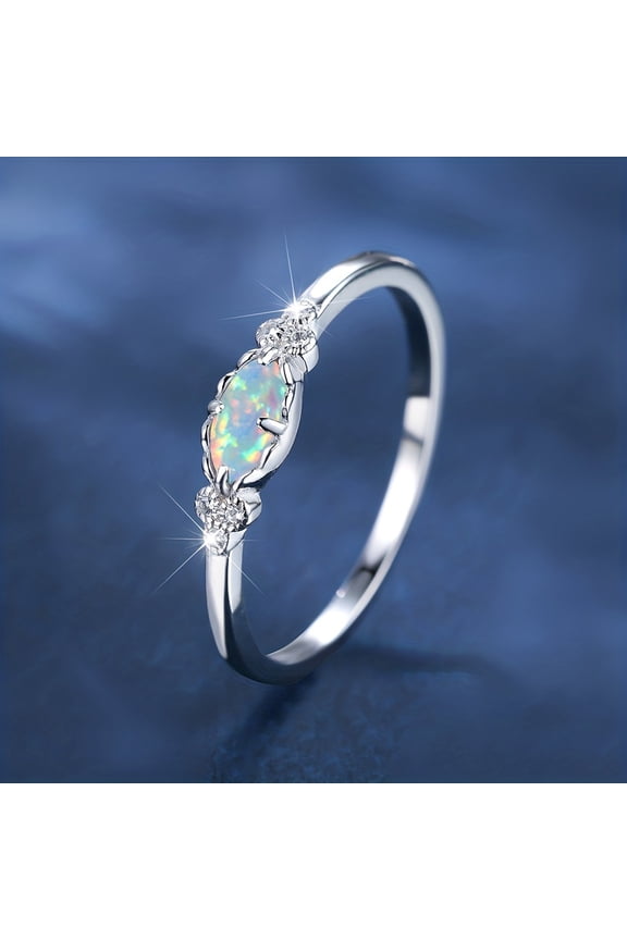 Alloy+Cubic Zirconia 1 pc Alloy Finger Rings with Brass Micro Pave Cubic Zirconia and Opal Finding Oval US Size 9(18.9mm)
