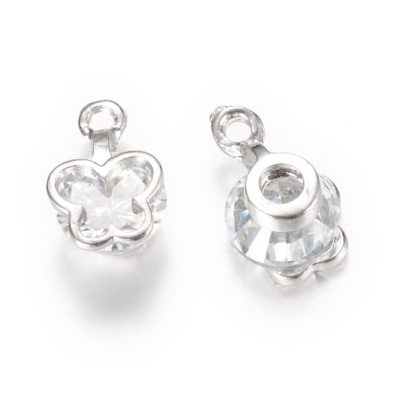 Alloy Cubic Zirconia Charms Butterfly Platinum 12x7~7.5x5.5mm Hole: 1mm