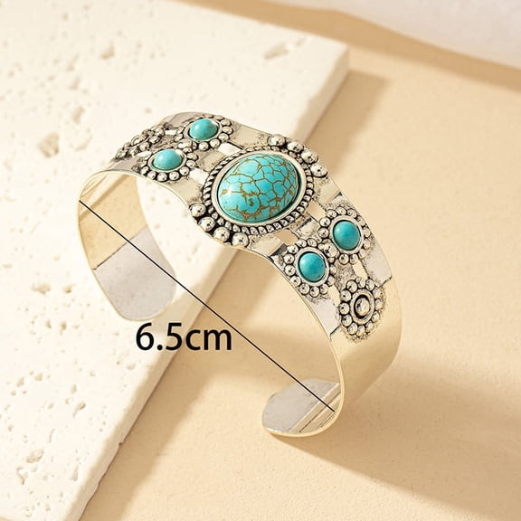 Alloy Cuff Bangles for Women with Oval Synthetic Turquoise Beads Antique Silver Inner Diameter: 2-1/2 inch(6.5cm)