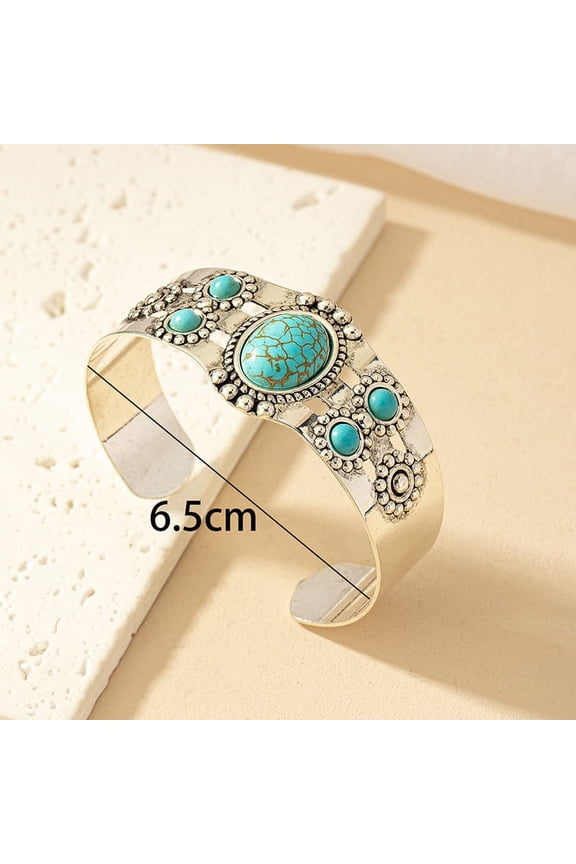 Alloy Cuff Bangles for Women with Oval Synthetic Turquoise Beads Antique Silver Inner Diameter: 2-1/2 inch(6.5cm)