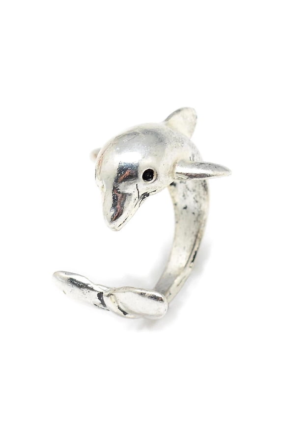 Alloy Cuff Finger Ring Dolphin Size 4 Antique Silver Size 4 Adjustable 15Mm P428