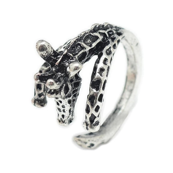 Cuff Finger Textured Ring Giraffe Antique Silver Adjustable Statement Polished P419