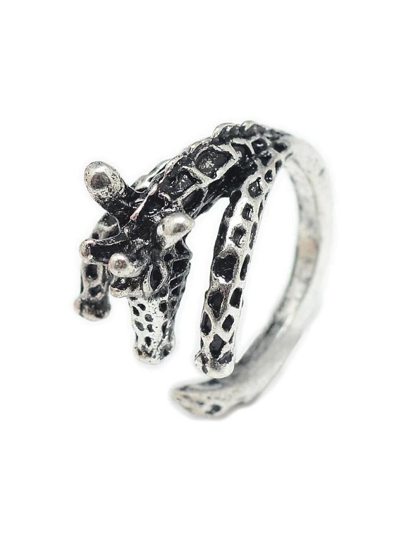 Cuff Finger Textured Ring Giraffe Antique Silver Adjustable Statement Polished P419