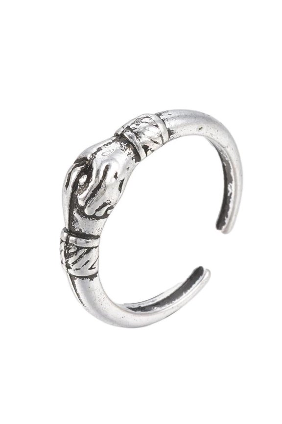 Alloy Cuff Finger Ring Hshake Antique Silver Size 6 Adjustable 16Mm P396
