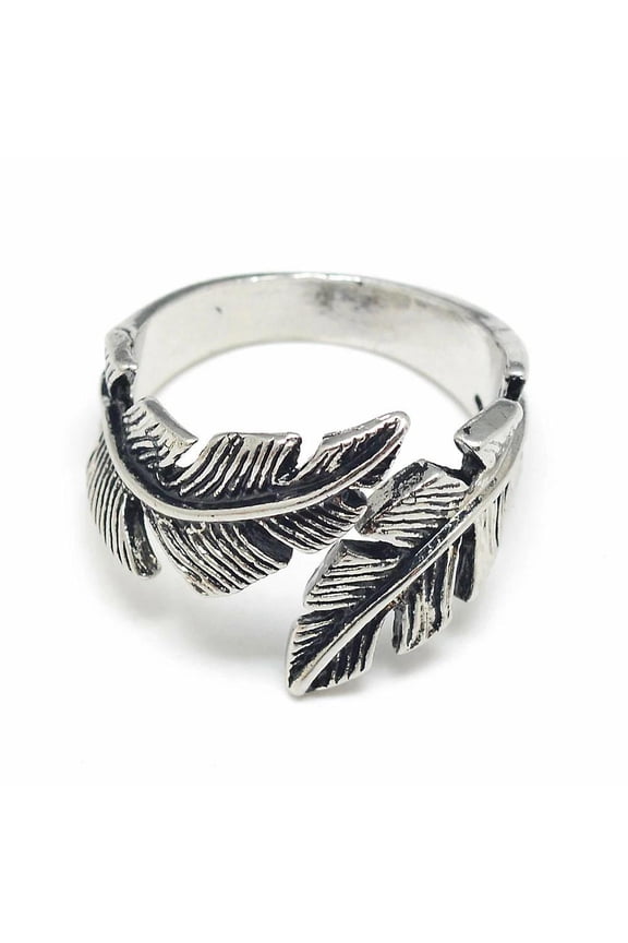 Alloy Cuff Finger Ring Leaf Antique Silver Size 10 Adjustable 20Mm P417