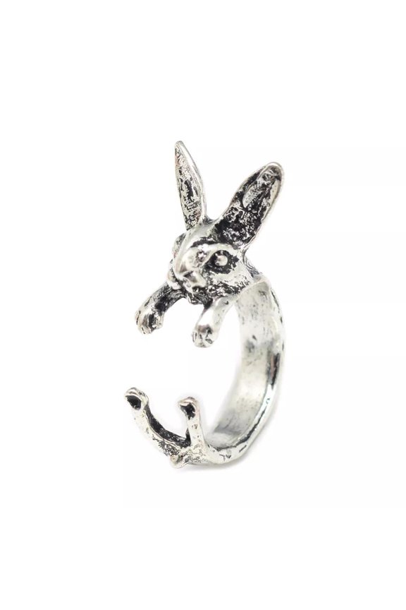 Alloy Cuff Finger Ring Rabbit Antique Silver Size 7 Adjustable 17Mm P424