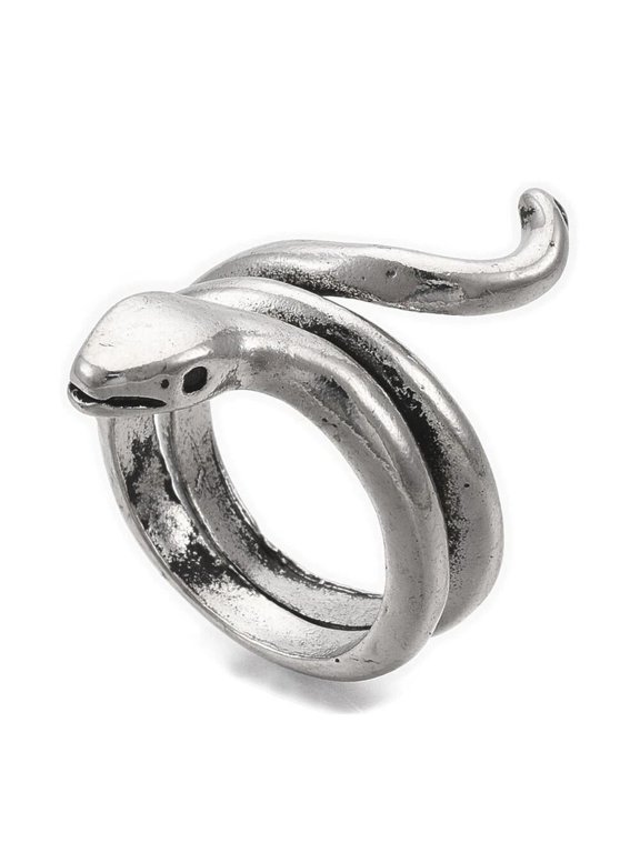 Cuff Finger Silver Ring Snake Statement Polished Textured Antique Size 5 Adjustable 15.5mm P464