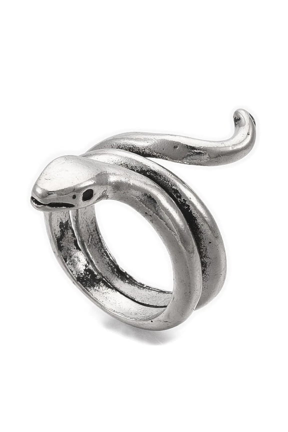 Alloy Cuff Finger Ring Snake Antique Silver Black Size 5 Adjustable 15.5Mm P464