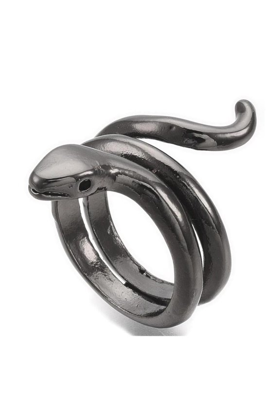 Alloy Cuff Finger Ring Snake Antique Silver Black Size 5 Adjustable 15.5Mm P464