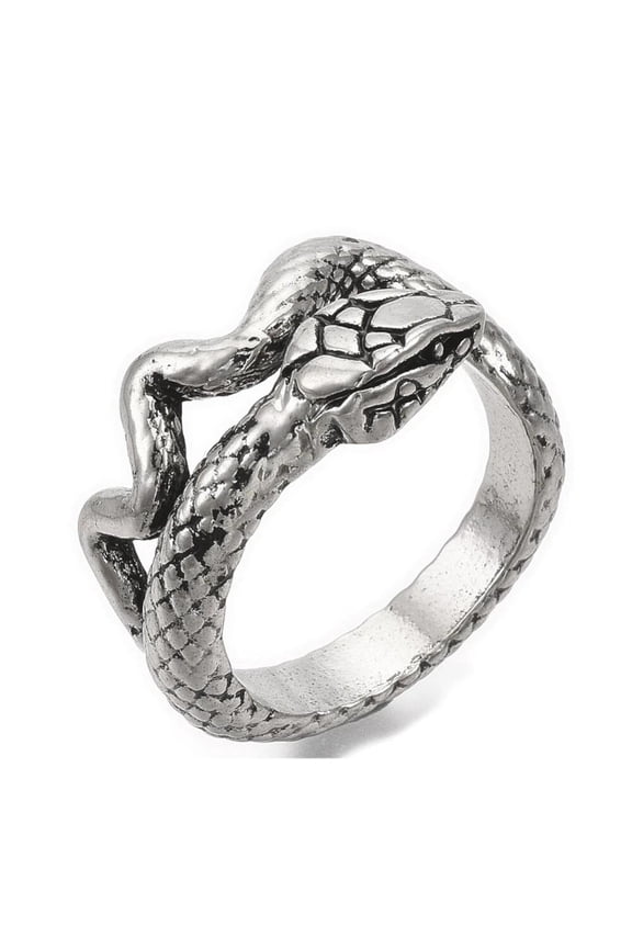Alloy Cuff Finger Ring Snake Antique Silver Black Size 8 Adjustable 18Mm P465