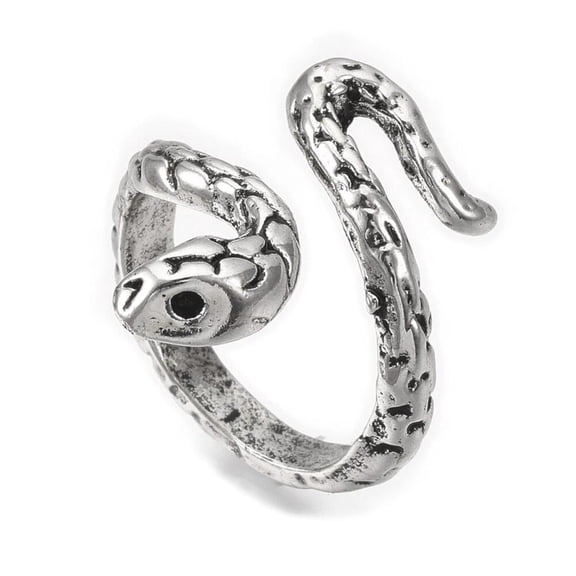 Alloy Cuff Finger Ring Snake Antique Silver Size 5 Adjustable 15.5Mm P440