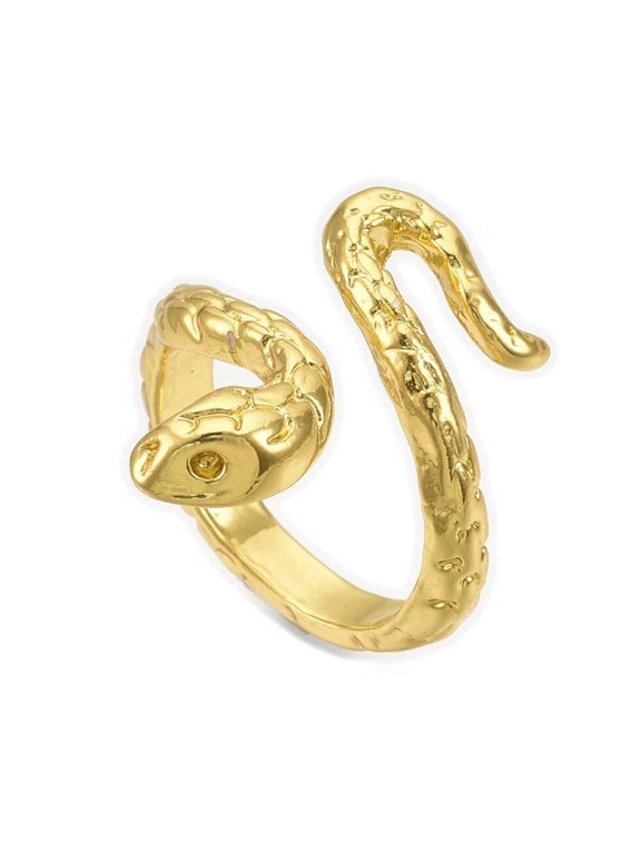 Cuff Finger Gold Ring Snake Adjustable Statement Polished Comfort Fit Textured Antique P440