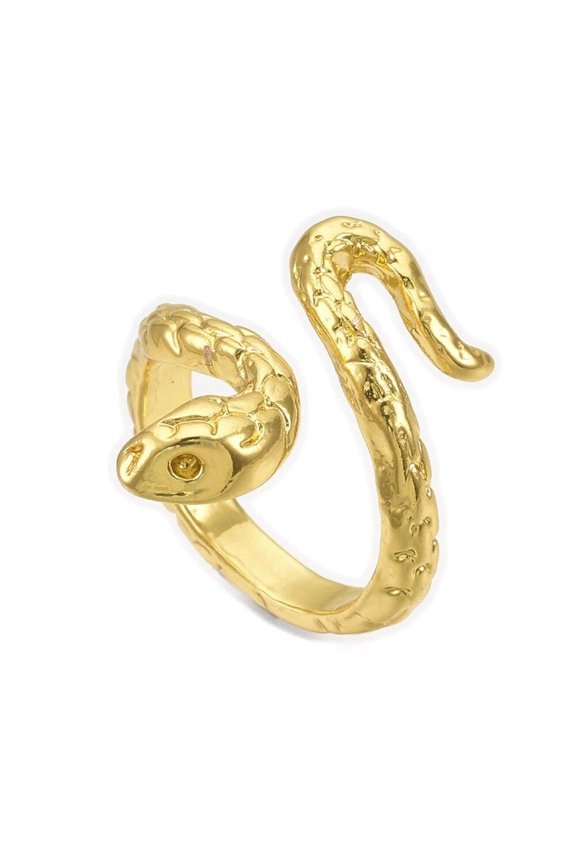 Cuff Finger Gold Ring Snake Adjustable Statement Polished Comfort Fit Textured Antique P440