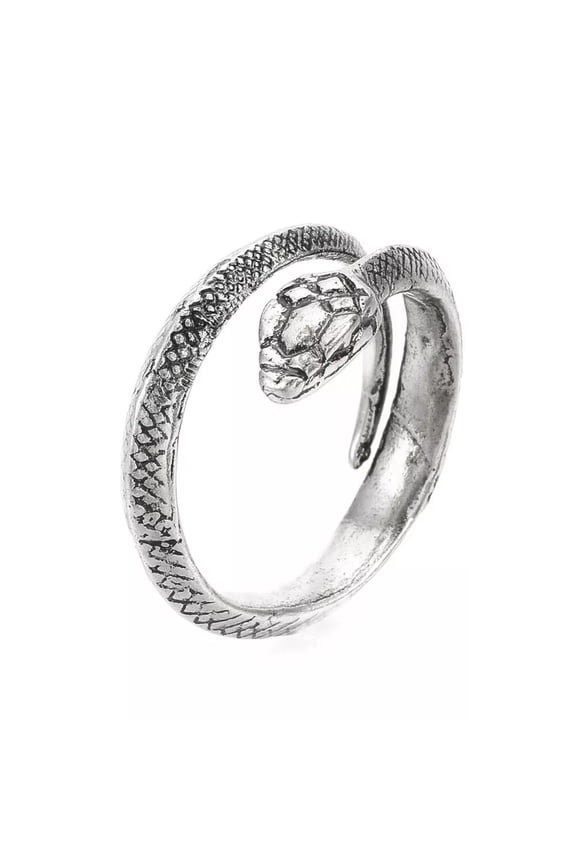 Alloy Cuff Finger Ring Snake Antique Silver Size 5 Adjustable 16Mm P457