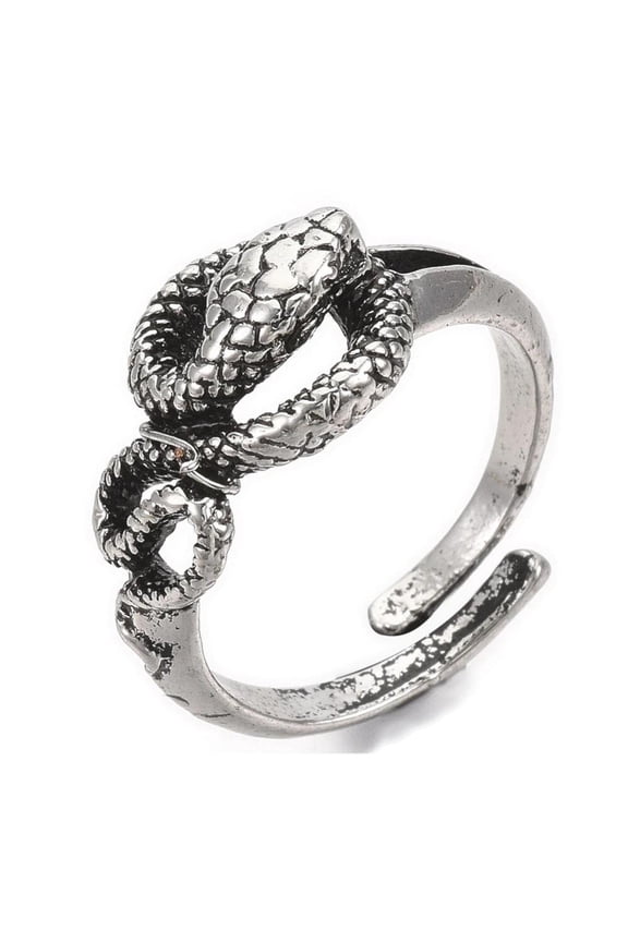 Alloy Cuff Finger Ring Snake Antique Silver Size 9 Adjustable 19Mm P456